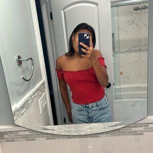 Off the shoulder red top